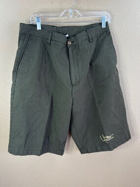 Men's Dark Olive Checkered Flat Front Shorts